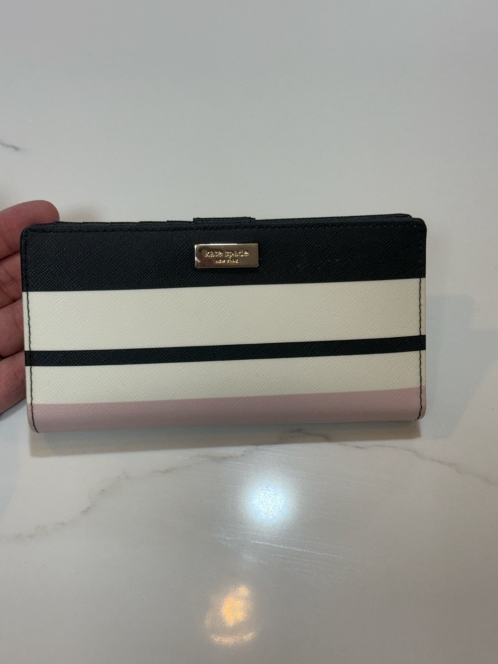 Kate Spade New York Eden Street Stacy Bifold Wallet Pink White Black Stripes